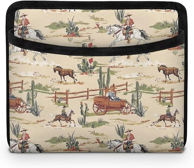 Renewold Car Side Pocket Organizer, Cowboy Cactus Print, Auto Front Rear Seat Storage Bag for Cell Phone Sunglasses Coins, Document Holder Tray Pouch for Vehicle Seat, Women Men Car Accessories