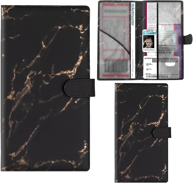 Augeny Car Registration and Insurance Holder, 5.23" x 5.08" Premium Auto Glove Box Organizer with Magnetic Closure, Wallet Case Accessories for Cards, Document, Driver License (Marble Black-2, Large)