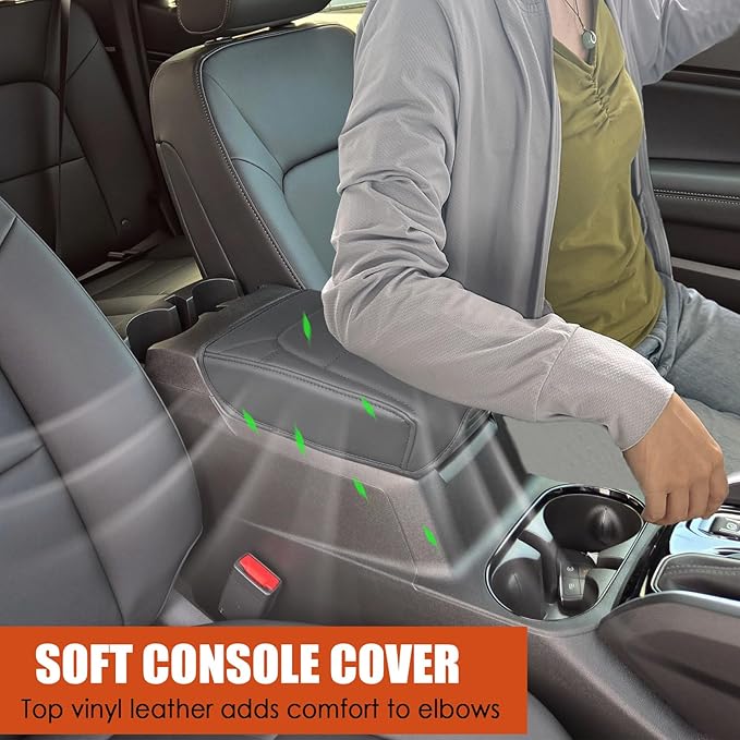 Center Console Cover for Chevy Colorado/GMC Canyon - Soft Armrest Cover for Colorado Canyon 2023 2024 2025 2026 ZR2 Z71 Trail Boss LT WT Elevation AT4 Denali AT4X Accessories - Black Stitch