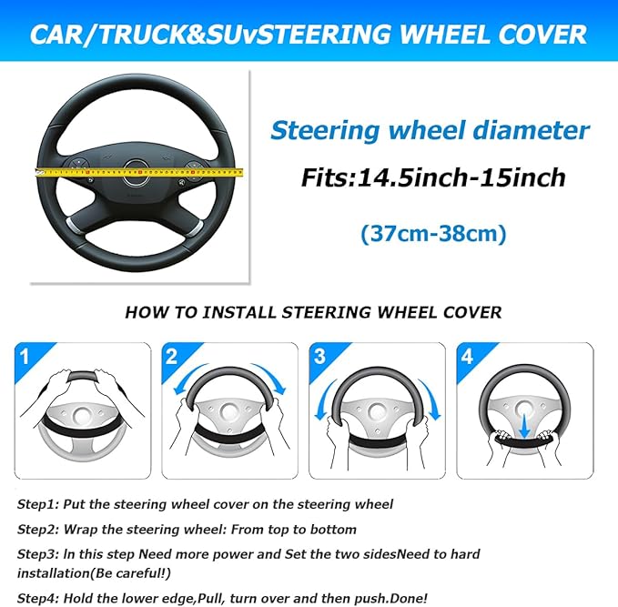 Car Steering Wheel Cover, Anti-Slip Breathable Leather Vehicle Steer Wheel Protector Adaptable to 14.5-15 Inches, Steering Wheel Protection Guard, Universal Automotive Accessories (Gray)