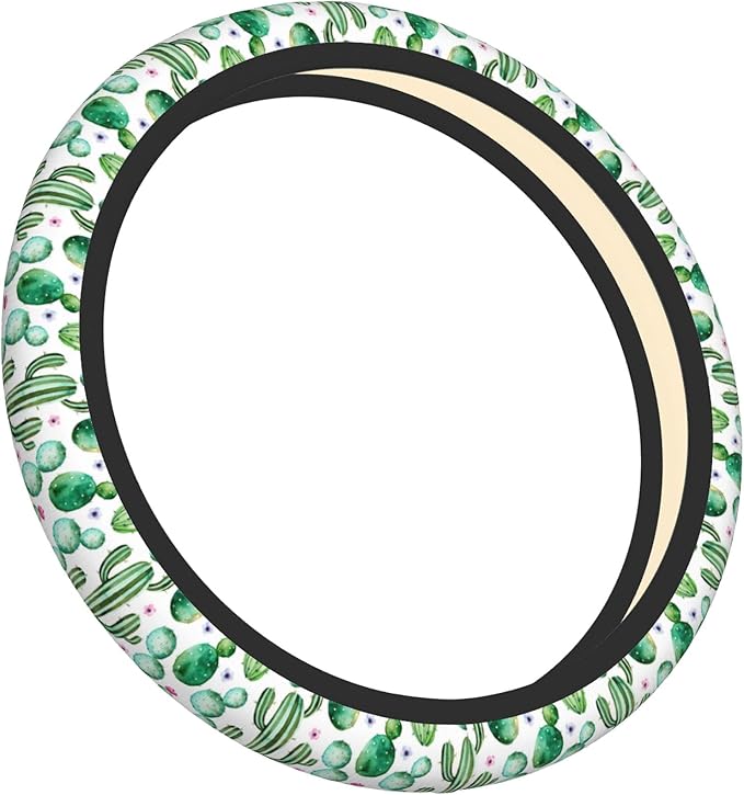 Green Cactus Steering Wheel Cover for Women Men Girls, Universal 15 Inch Cute Anti Slip Steering Wheel Protector Car Accessories Interior for Auto Truck SUV