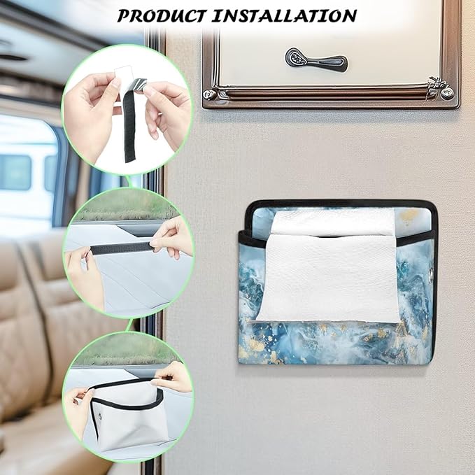 Renewold Blue Marble Texture Car Side Pocket Organizer Storage Bag Cell Phone Sunglasses Cards Holder Car Storage Pouch for Console Front Back Seat Door Automotive Interior Accessories for Women Men