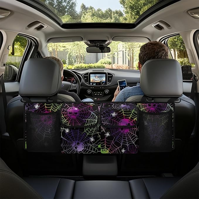 CLOHOMIN Skull Car Trunk Organizer Cobweb Backseat Hanging Organizer Sturdy Backseat Storage Organizer for Car Easy to Install Auto Organizer Bag
