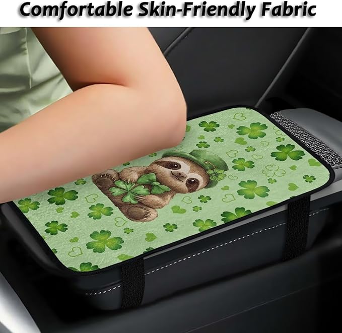 Bulopur St. Patrick's Otter Armrest Cover Car Center Console Cover Easy to Install Car Armrest Cushion Flannel Protector Protect from Pet Claws Thickened Fit for Most Cars, Vehicles, SUVs