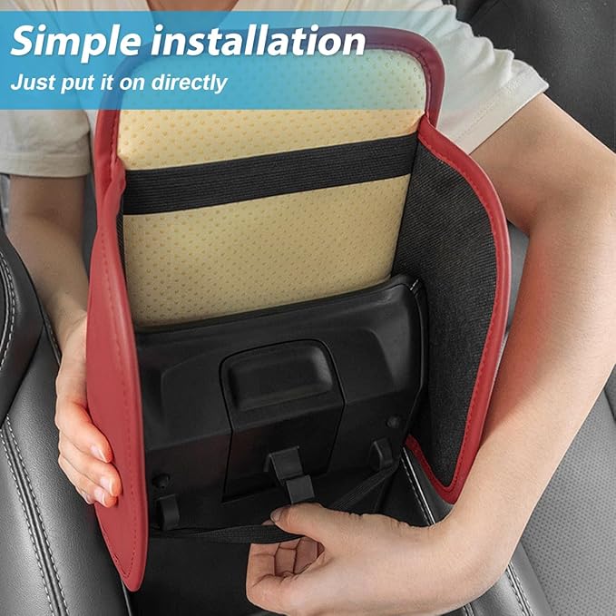 Mandark Car Center Console Cover with 2 Storage Bags, Auto Interior Arm Rest Storage Box Pad Accessories, Carbon Fiber Leather Vehicle Armrest Cushion, Universal for SUV, Truck, RV (Red)