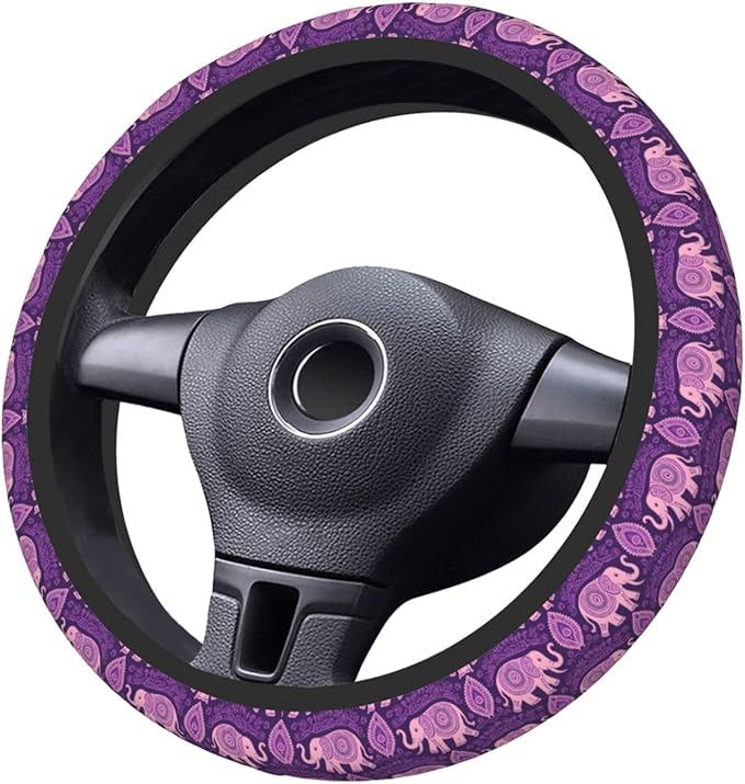 Purple Elephant Paisley Universal Fit Steering Wheel Cover for Car, Truck, and SUV, Durable Steering Wheel Protection