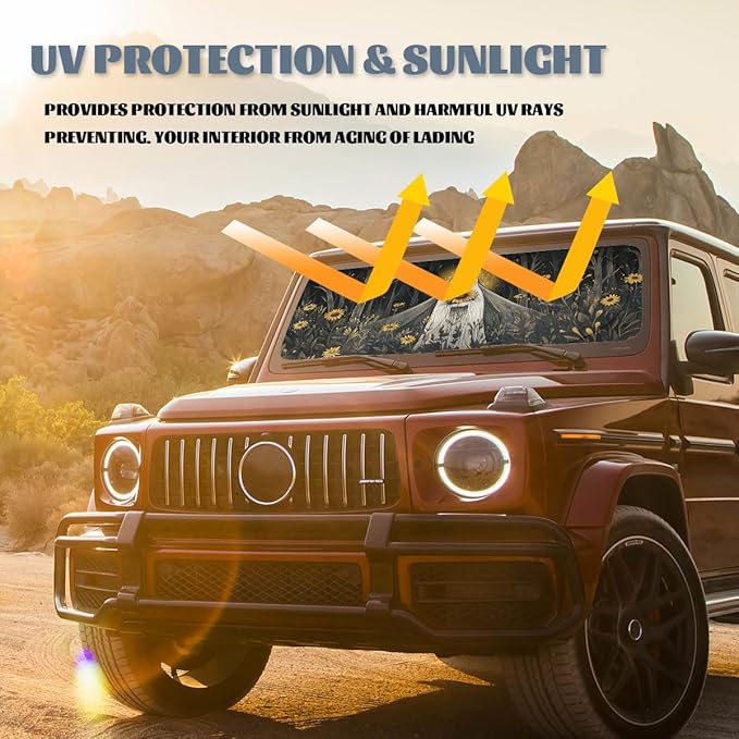 Halloween Car Window Sun Shield Ghost Sunflower Dark Forest Mystical Front Window Sun Shade Rays Sun Shade Visor Protector for Car Sedan Truck SUV Accessories 59" L x 31.5" W
