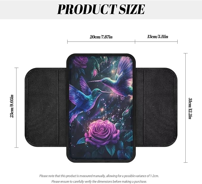 Dreaweet Hummingbird Rose Center Console Cover Fashion Car Accessories for Women,Car Console Covers with Pockets,Universal Armrest Cover Soft Comfy Arm Rest Pad for SUV Truck Van