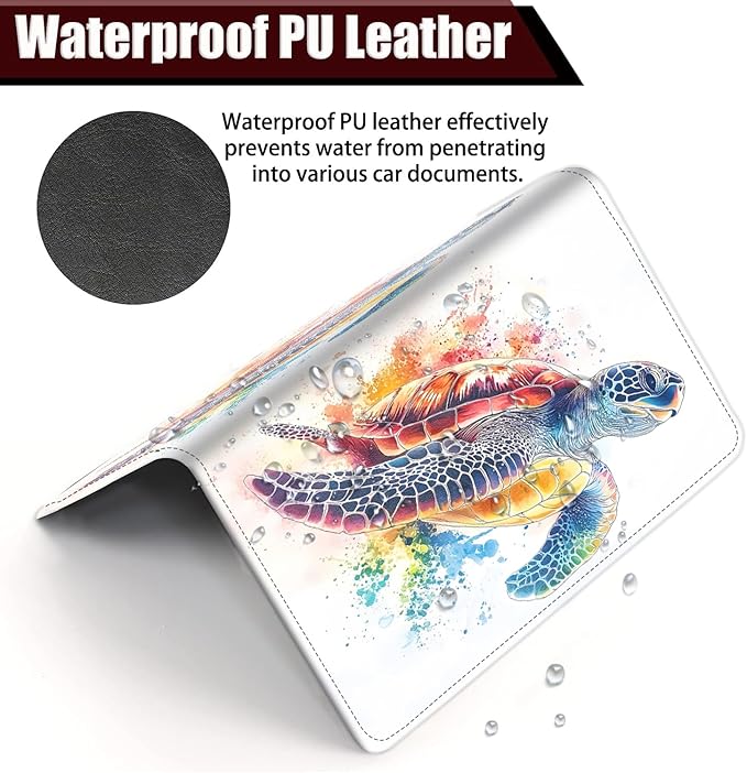 Car Document Holder with Magnetic Shut, Car Registration and Insurance Card Holder, Vehicle Glove Box Organizer Documents, Driver License, Auto Paperwork Organizer Wallet, Colorful Watercolor Turtle