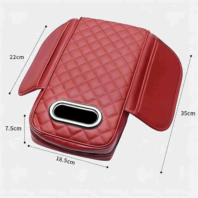 Car Arm Rest Cover Pad for Toyota Camry 2012 2013 2014 2015 2016 2017, Leather Memory Foam Center Console Cushion with 2 Storage Bags and a Tissue Box Universal Car Interior Accessories