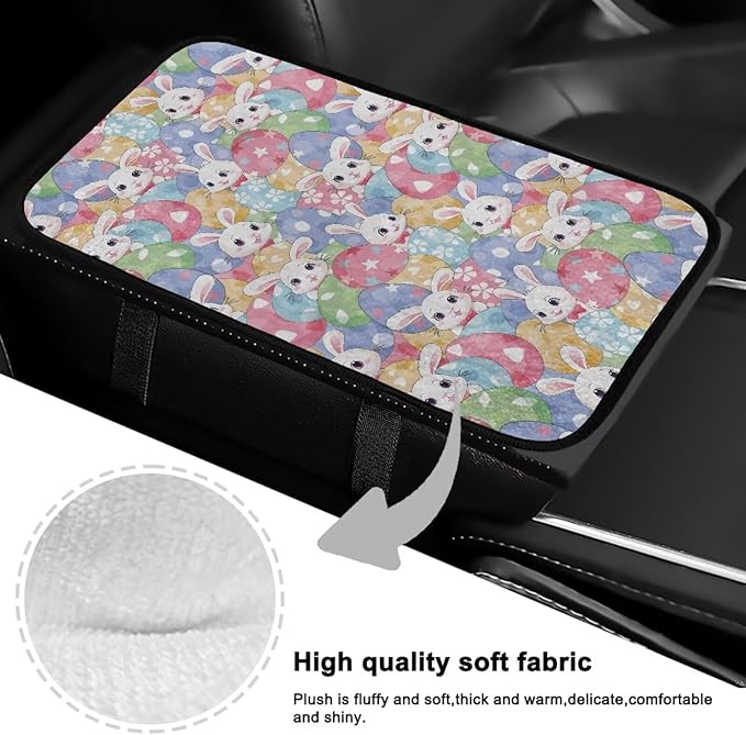 Bulopur Cute Easter Bunny Center Console Cover Easy to Install Car Armrest Cushion Flannel Protector Protect from Pet Claws Thickened Universal Fit for Vehicles,Cars,Suvs,Vans,Sedans