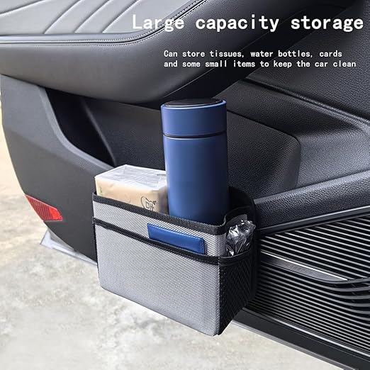 AOWIS Car Trash Can, Foldable Multifunctional Hanging Storage Box Trash Can with a Roll of Garbage Bag, Multi Pocket Design Suitable for Car, Home and Office (Grey)