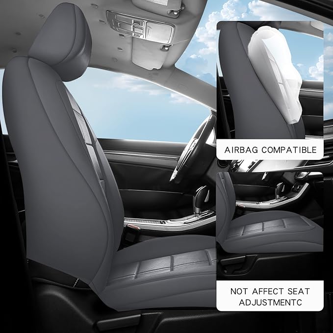 crossmiles Faux Leather Car Seat Covers Full Set, Foam Seat Cover for Car, Universal Car Seat Protector with Waterproof and Breath Fit for Cars, Trucks, SUV, Vans (Grey Square)