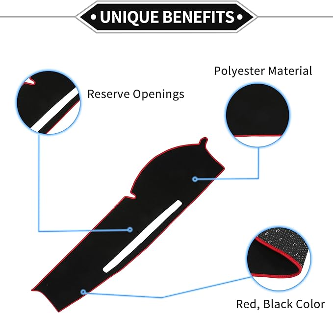 Dash Cover Compatible for Toyota Tacoma 2005-2015, Non-Slip Polyester Black Red Center Console Dashboard Cover Pad Carpet