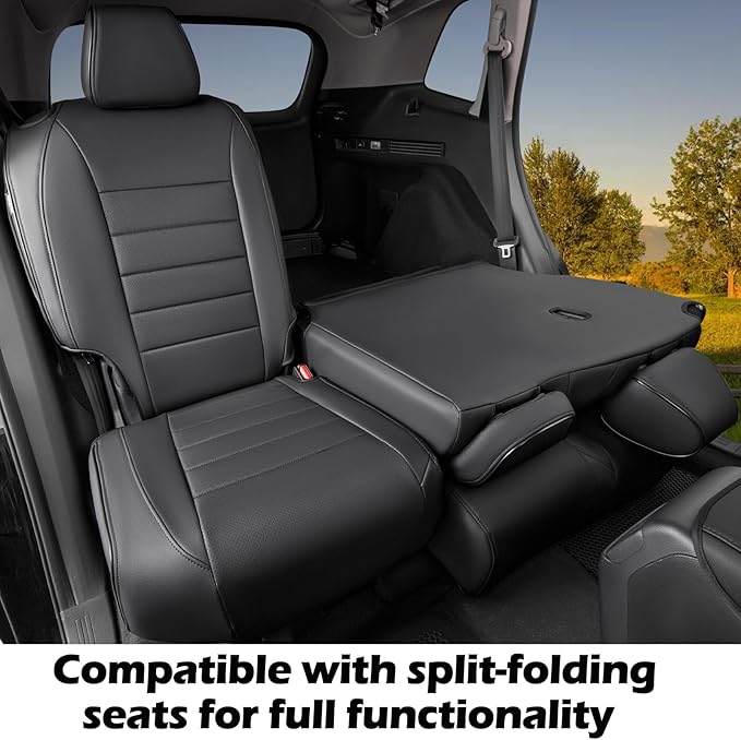 HKZ Fit CRV Car Seat Covers Full Set for Honda CR-V 2023 2024 2025 2026 CRV LX;EX;EX-L;Sport;Touring;Special Edition & Hybrid Model - Leather (Black)