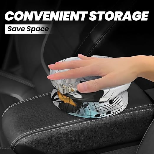 Car Trash Can Hanging, Yellow Butterfly Musical Note Vector Illustration Waterproof Auto Garbage Bin Universal Vehicle Waste Container, 3.5L Capacity