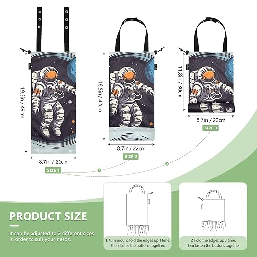 ALAZA Hanging Car Trash Bags Garbage Bag Trash Can for Back Seat Small Astronaut Cartoon 4 Washable Storage Bag Retractable 2 Pack