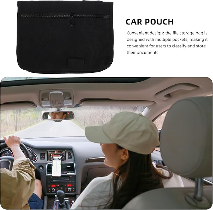 Car Organizer Pouch Oxford Fabric Multi-pocket Glove Box Storage Bag for Car Files Owners Manual and Registration Cards Portable Black Organizer Holder for Vehicle Interior