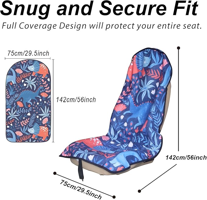 nbnhxnff Sweat Towel Car Seat Cover Protector Front Seats for Gym Workout, Running, Swimming, Beach and Hiking, Waterproof Universal Seat Cover for Car, Trucks, Van & SUV (Dinosaur, 1pcs Front Seat)