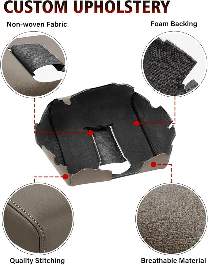 KBH Center Console Armrest Cover Replacement for Chevy Silverado & GMC Sierra 1500 2500 3500 2014-2018, Vinyl Leather Upholstery, Split Bench Jump Seat (Cocoa Dune Brown)