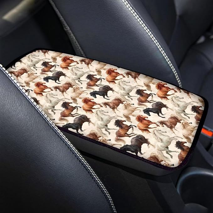 Mintutlipy Prairie Horse Print Car Armrest Cushion Cover Car Interior Accessories Car Center Console Pad Universal Fit Center Console Protector