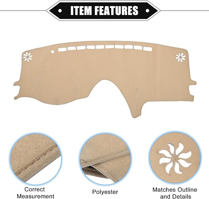 Car Dashboard Cover Mat Compatible for Toyota Sienna 2004-2010, Protective Polyester Beige Center Console Interior Trim Dash Board Mat