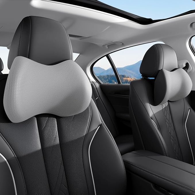 Xonhzam Car Headrest Pillow for Neck Support, Ultra Comfortable Neck Pillow for Driving, 2 Pack Car Neck Pillows with Adjustable Strap & Breathable Removable Cover, Fit Most Cars(Gray)