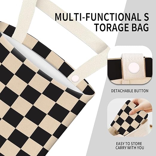 ADQWIOVL Car Garbage Can, Seat Back Hanging Cute Car Trash Can Bag, Car Organizer and Storage Bag for Travelling, Outdoor Cute Black Beige Plaid
