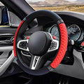 Bling Soft Leather Steering Wheel Cover, 15" Anti-Slip Sparkly Crystal Auto Elastic Steering Wheel Protector for Women Girl, Colorful Diamond Car Interior Accessory for Most Cars (Red)