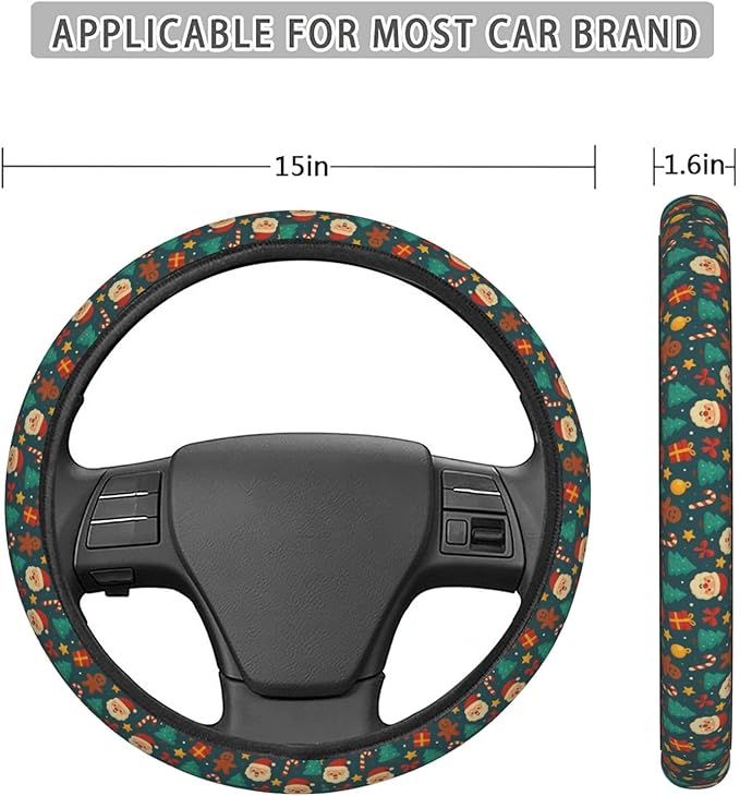 FeHuew Vintage Christmas Santa Trees Steering Wheel Cover for Women, Girls 15 inch Universal Auto Car Anti Slip Wrap Steering Wheel Covers Fit for Vehicles, Truck, SUV