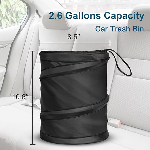 Kincown Car Trash Bin, 2 Packs Pop-up Car Trash Can, Medium-Sized Collapsible Garbage Can with Elastic Band Hanging, Double-Layer Washable Vehicle Trash Can, Velcro Waste Basket Bin