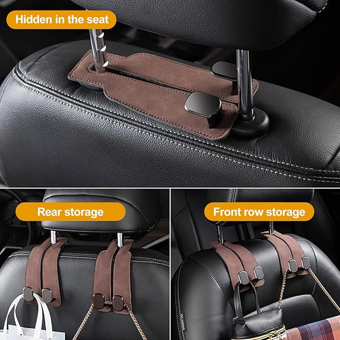 JinnEterri Car Purse Hook Purse Hook for Car Seats Headrest Car Seat Hooks,Heavy Duty Vehicle Organizer for Handbags, Groceries, Purses, Keep Car Tidy (Brown, 2 Pack)