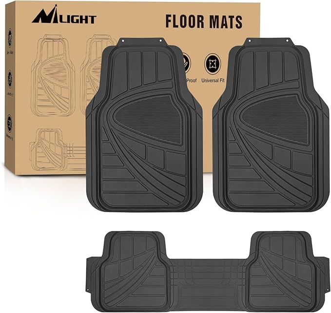 Nilight PVC Floor Mats for Cars Trucks SUVs,Universal Trim to fit for Most Vehicles,All Weather Protection Heavy Duty Floor Liners,Pack of 3