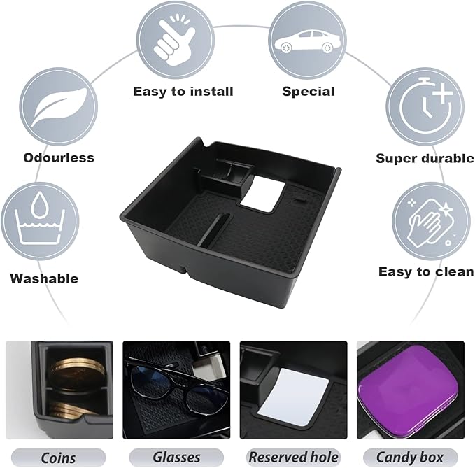 SKTU 2022 2023 2024 2025 2026 Toyota Corolla Center Console Organizer 2020-2025 2026 Corolla E210 Console Tray 2024 2025 2026 Corolla Accessories Insert Tray with USB Hole and Coin Holder (Black)