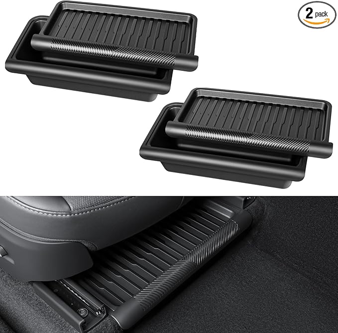 2PCS Under Seat Storage Box for 2026 Tesla Model Y Juniper,Hidden Organizer Tray Underseat Bins with Lid Cover for 2025-2026 Tesla New Model Y Juniper (Launch Series) Interior Accessories