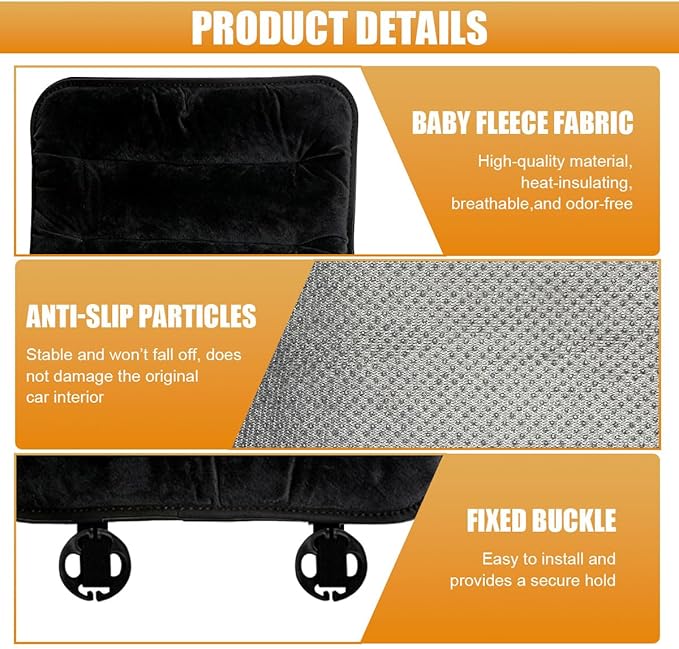 Car Seat Cushion, Breathable Soft Auto Front Seats Protector Pad for Comfortable Driving, Warm Vehicle Interior Driver Seat Non-Slip Decorative Accessory for Most Cars (Black)