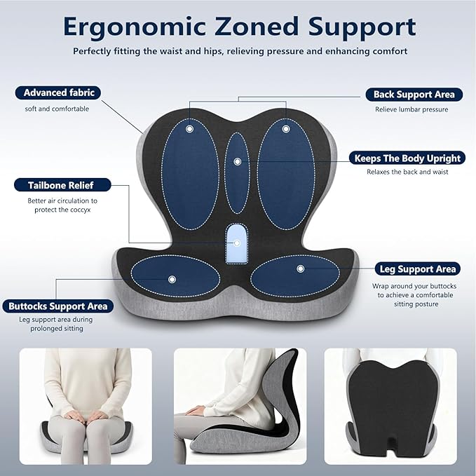 Car Seat Cushion for Long Driving, Office Chair Cushion, Memory Foam Seat Cushion Effectively Increase Height by 3.94 Inch, Car Seat Cushion for Back Pain Sciatica Tailbone Pain Relief.