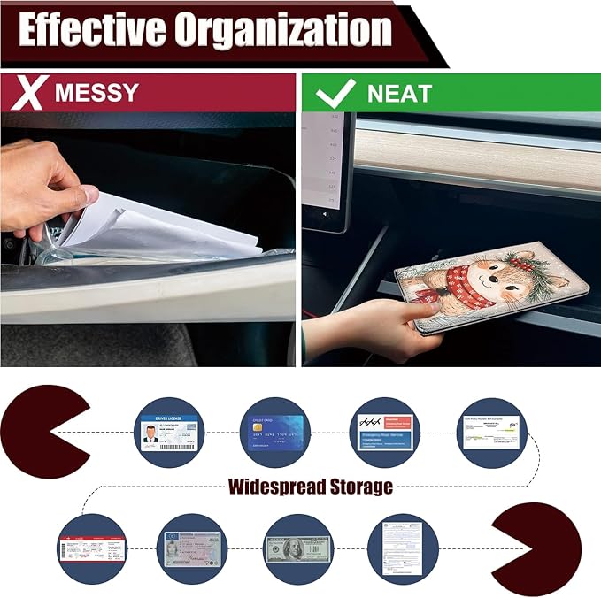 Car Document Holder with Magnetic Shut, Car Registration and Insurance Card Holder, Vehicle Glove Box Organizer Documents, Driver License, Auto Paperwork Organizer Wallet, Christmas Bear Pattern