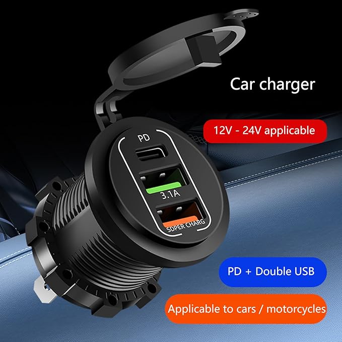 Double USB C Ports 45W High Speed Car Heavy Duty for Trucks Boats Multi Port Car Chargers with Dustproof Cover
