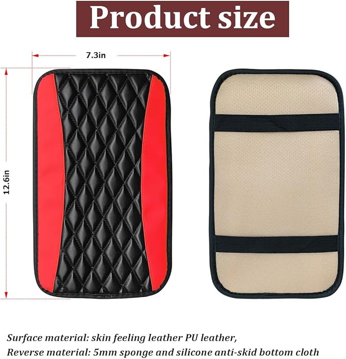 Moly Magnolia Car Center Console Cushion Pad, Universal Leather Waterproof Armrest Seat Box Cover Protector,Comfortable Car Decor Accessories Fit for Most Cars, Vehicles, SUVs (Red)