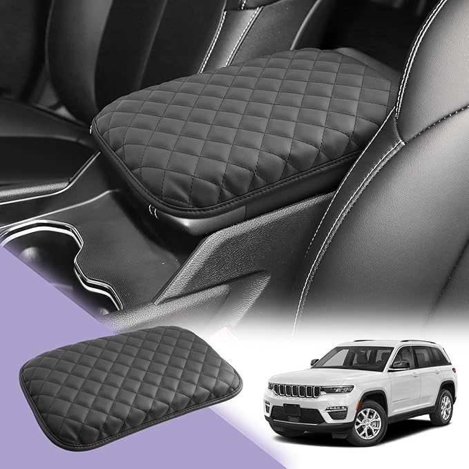 LUWU Grand Cherokee Center Console Cover Compatible with 2022 2023 2024 2025 Jeep Grand Cherokee Accessories Grand Cherokee Armrest Console Cover Armrest Cover Center Console Pad Soft Leather Black