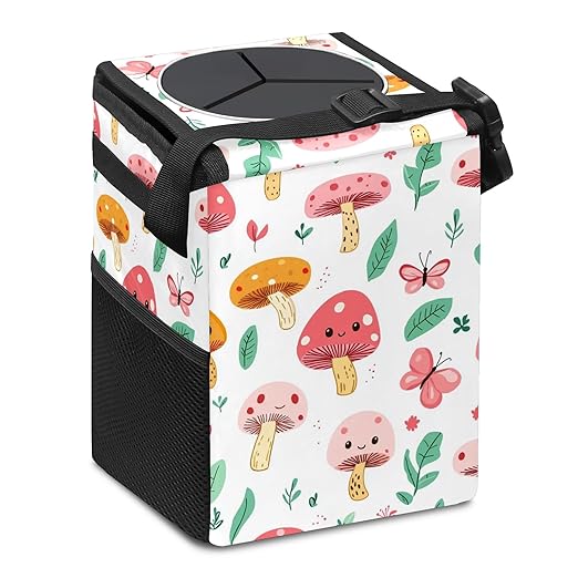 GVGHIDZ Car Trash Can – Multi-Purpose, Lightweight and Portable with Durable Water-Resistant Coating, No Installation Required, Practical and Ample Capacity, Variety of Colors.Mushroom