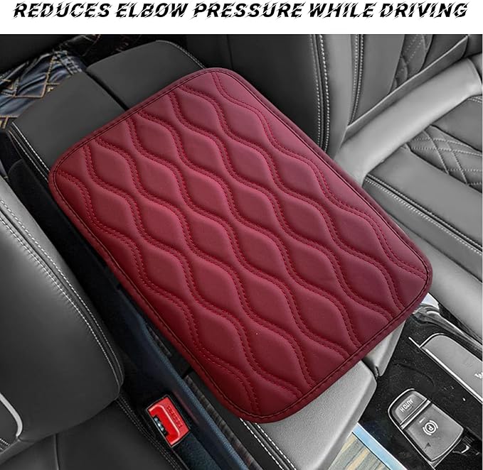 Car Center Console Pad, Waterproof PU Leather Auto Armrest Box Cover, Comfortable Vehicle Arm Rest Protector Cushion Pad for Car SUV, Universal Car Accessories (Wine Red)