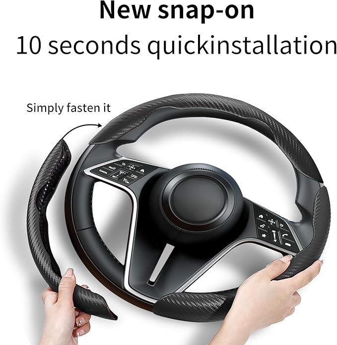 LevChall Carbon Fiber Steering Wheel Cover, 3-Piece Set Anti-Skid Comfortable Grip Segmented Butterfly Design, Easy Snap-On Installation Universal Fit 99% Cars, Black