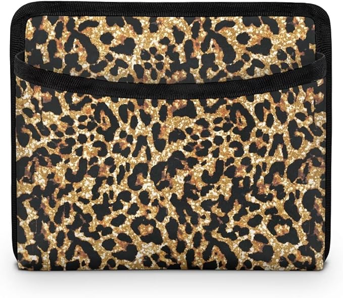Renewold Gold Leopard Print Car Side Pocket Organizer Holder for Cell Phone Sunglasses Cards Front Back Seat Storage Pocket for Car Small Auto Console Door Window Storage Bag for Interior Organizer