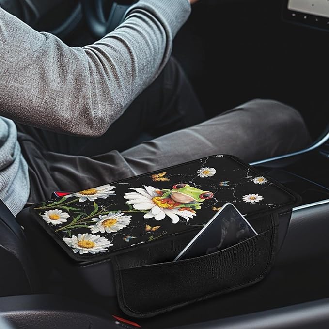 CLOHOMIN Funny Frog Car Arm Rest Cover Pad Daisy Car Center Console Armrest Pad Cover Universal Automobile Armrest Protector Fit Most Vehicle Auto Interior Accessories