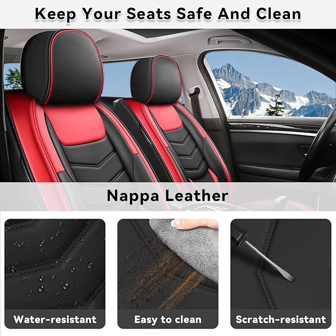 Car Seat Covers Fit for Chevy Trax 2015-2025, Side Airbag Compatibility, 3D Lumbar Support and Seamless Fit, Easy to Clean Sports Seat Cover2 Pcs Front, Black Red