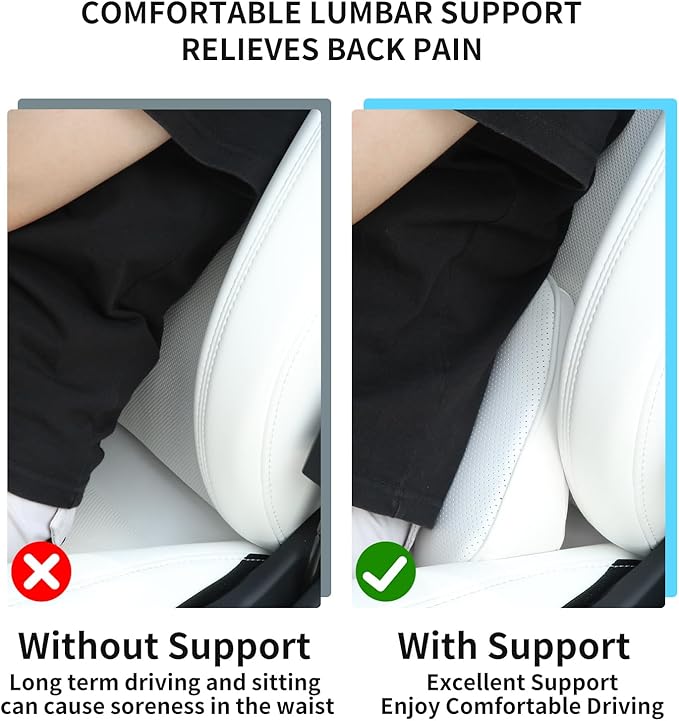 Dapucarin Lumbar Support Pillow for Car Seat, Office Chair Nappa Leather Memory Foam Lower Back Cushion for Back Pain Relief Improve Posture, Ergonomic Back Rest for Gaming Chair, White, 1PC