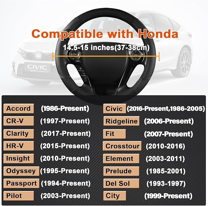 GIANT PANDA Microfiber Leather Steering Wheel Cover for Honda Accord,Civic,CR-V,HR-V,Pilot(Diamond-Pattern-Black-Standard Size)