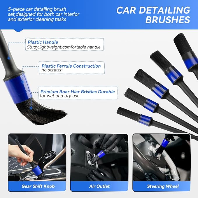 29Pcs Car Detailing Kit,Compelete Car Cleaning Kits Interior Cleaner with Detailing Brushes,Drill Brush Heads,Car Wash Kit with Cleaning Gel,Wash Mitt,Car Hooks,Car Care Gift for Men